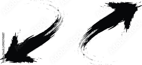 Bold arrow black brush, Collection of hand drawn doodle thick arrows in different directions. arrow black