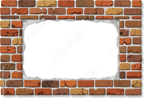 Rough brick wall frame with a rough opening in the middle of the frame
