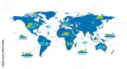 World Map with Blue Continents.