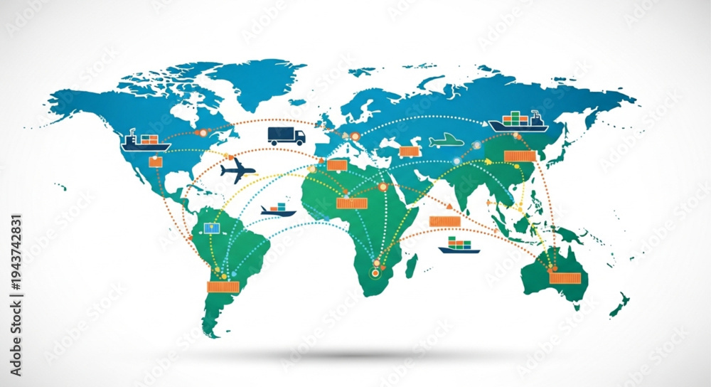 Fototapeta premium World Map with Country Flags Marked.