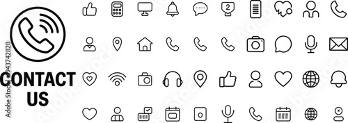 Contact us icons set: phone, email, social media and communication symbols, contact us icon