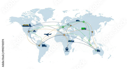 World Map with Flight Routes.