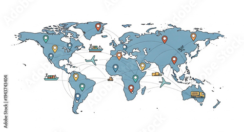 World Map with Location Markers.