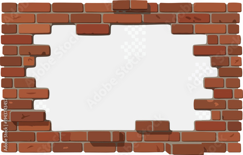Broken brick wall with a hole in the center, perfect for adding text or images