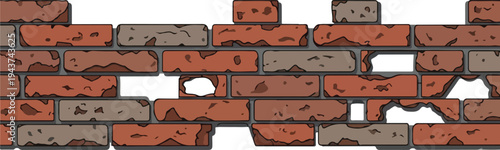 Weathered brick wall with holes showing a white background, perfect for background or texture