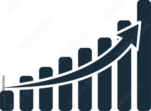 Graphic illustration showing progressive growth with upward trajectory arrow isolated on transparent background, Vector