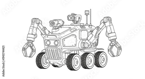 Advanced Robotic Rover with Articulated Arms and Wheels on White Background