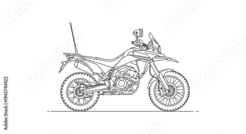 Adventure Motorcycle Line Art Illustration - Dual Sport Bike Drawing