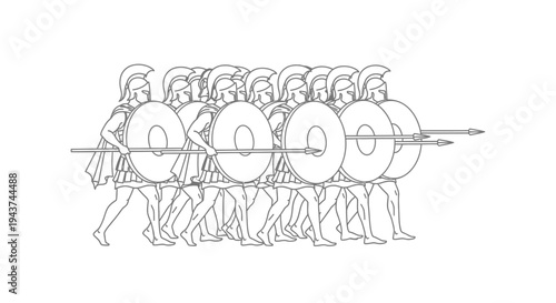 Ancient Greek Hoplites in Phalanx Formation with Spears and Shields