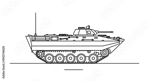 Armored Personnel Carrier (APC) Military Vehicle Line Art Illustration