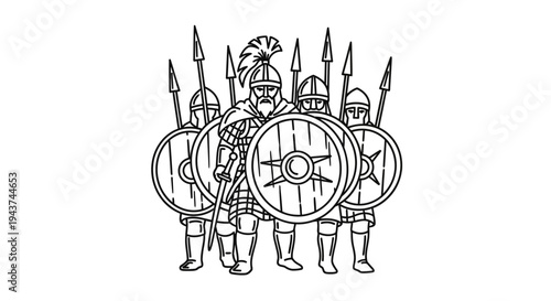 Ancient Warriors Formation with Shields and Spears