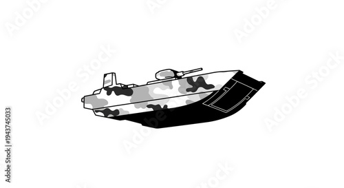 Camouflaged Amphibious Assault Vehicle with Turret on White Background