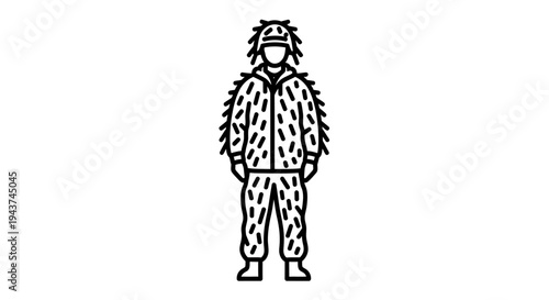 Camouflage Ghillie Suit Icon: Soldier, Hunter, Sniper, Military, Tactical Gear, Outdoor, Stealth