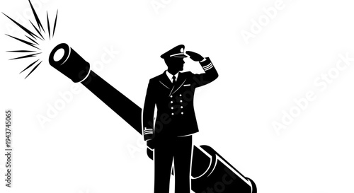 Captain Saluting from Cannon Barrel, Military Strategy, Leadership, Naval Power