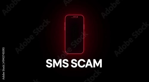 Red Glowing Smartphone with SMS Scam Text Alert on Dark Background