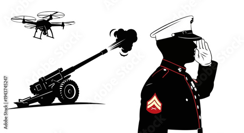 Marine Salutes Drone and Firing Cannon: Modern Warfare and Military Technology