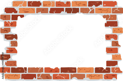 Rustic brick wall with a large hole in the center, offering a blank space for creative design and digital art