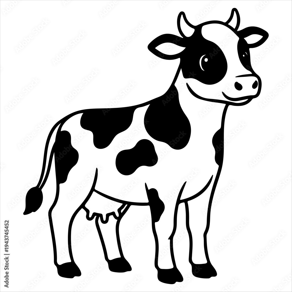 Fototapeta premium Cute Dairy Cow Cartoon Illustration