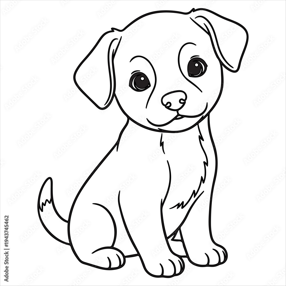 Obraz premium Cute Puppy Sitting Cartoon Illustration