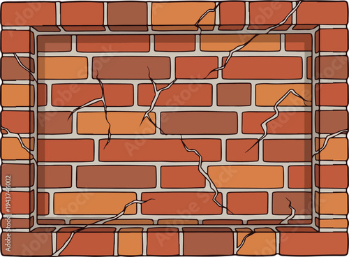 Cracked brick wall illustration with detailed texture and imperfections