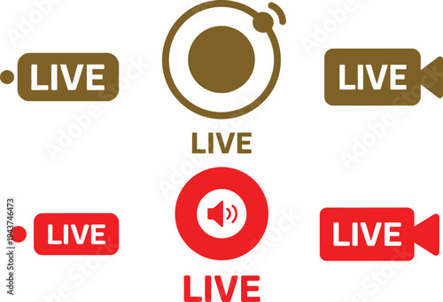 Various live indicators used for streaming and broadcasting platforms isolated on transparent background, Vector