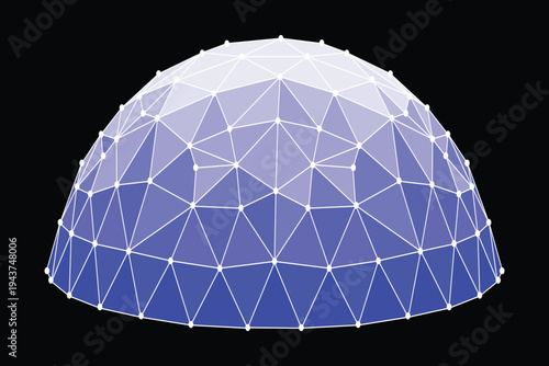 A blue and white geodesic dome structure with a black background