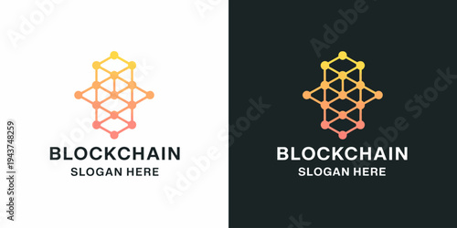 A modern minimalist for a blockchain company with gradient colors and text network