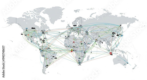 World Map with Network Connections.