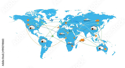 World Map with Markers and Connections.