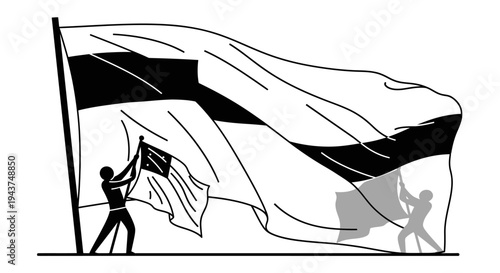 Estonia Flag Raising Ceremony: Silhouette of People Hoisting National Banner