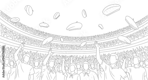 Fans Throwing Berets in Stadium Crowd Celebrating Victory