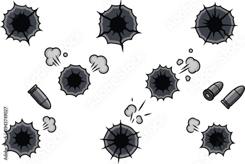 Bullet Holes and Shells Graphic Elements for Action Scenes and Games
