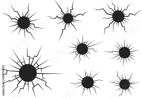 Collection of Cracked Circles Representing Damage or Breakage