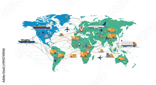 World Map with Shipping Containers.