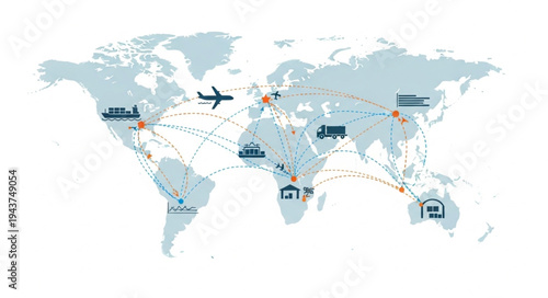 World Map with Transport Icons.