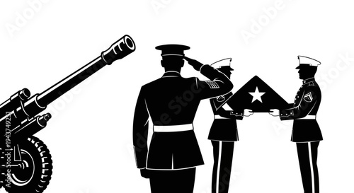 Military Funeral Ceremony: Flag Folding, Cannon Salute, and Saluting Soldiers