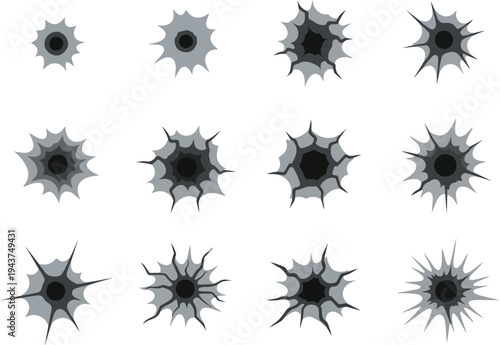 Collection of various bullet hole graphics with different sizes and damage effects