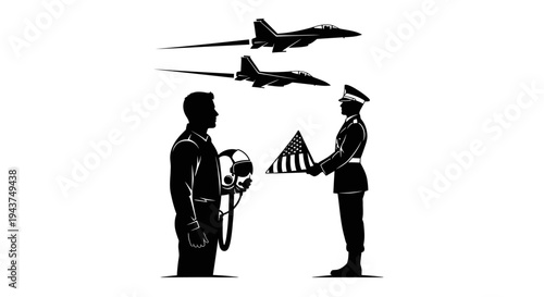 Military Honor: Pilot Receives Flag as Jets Fly Over