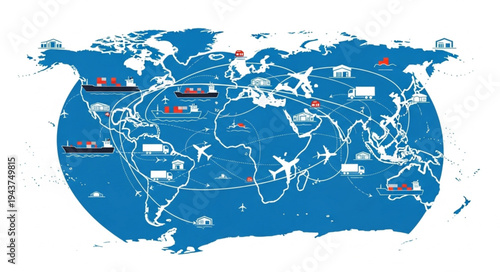World Map with Transportation Routes.