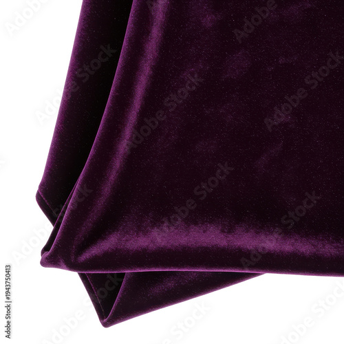 Deep Purple Velvet Fabric Draped Elegantly isolated on white background