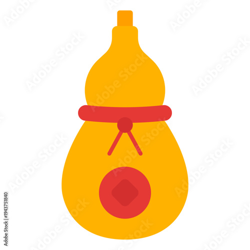 Calabash Flat icon. Lucky gourd symbol. Asian tradition and prosperity charm Flat icon