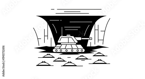 Futuristic Tank Advances Through Alien Landscape with Rocky Outcrops