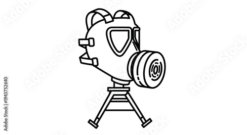 Gas Mask on Tripod Stand, Protection Equipment, Outline Icon