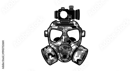 Gas Mask with Tactical Scope - Camouflage Respirator and Optics