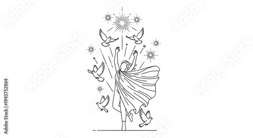 Magical Moment: Person Releasing Doves into Starry Sky