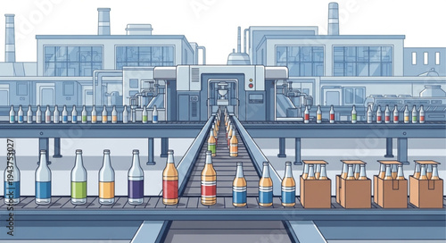 Bottles on a production line.