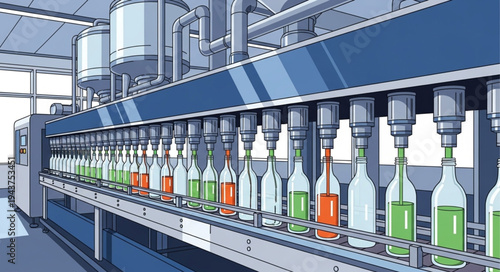 Bottling line production factory equipment.
