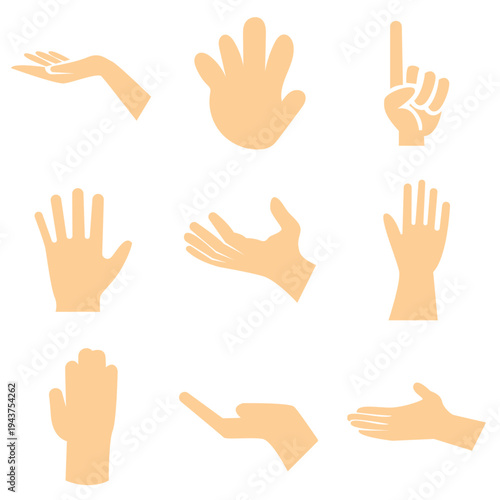  Hand Gesture Silhouettes Set Icons. Hand gesture silhouettes showing different positions and signals, isolated on light background, useful for icons, communication symbols, and design elements.