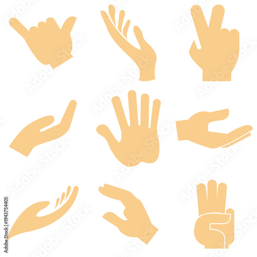  Hand Gesture Silhouettes Set Icons. Hand gesture silhouettes showing different positions and signals, isolated on light background, useful for icons, communication symbols, and design elements.