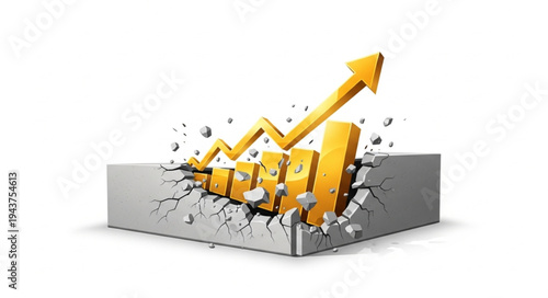 3D Gold Graph Arrow Rising.